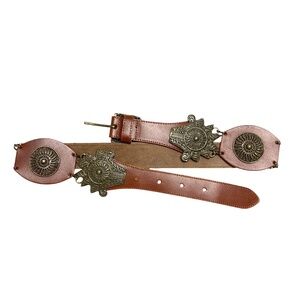 belt New York Studio S tan leather brass elaborate metal work statement goth